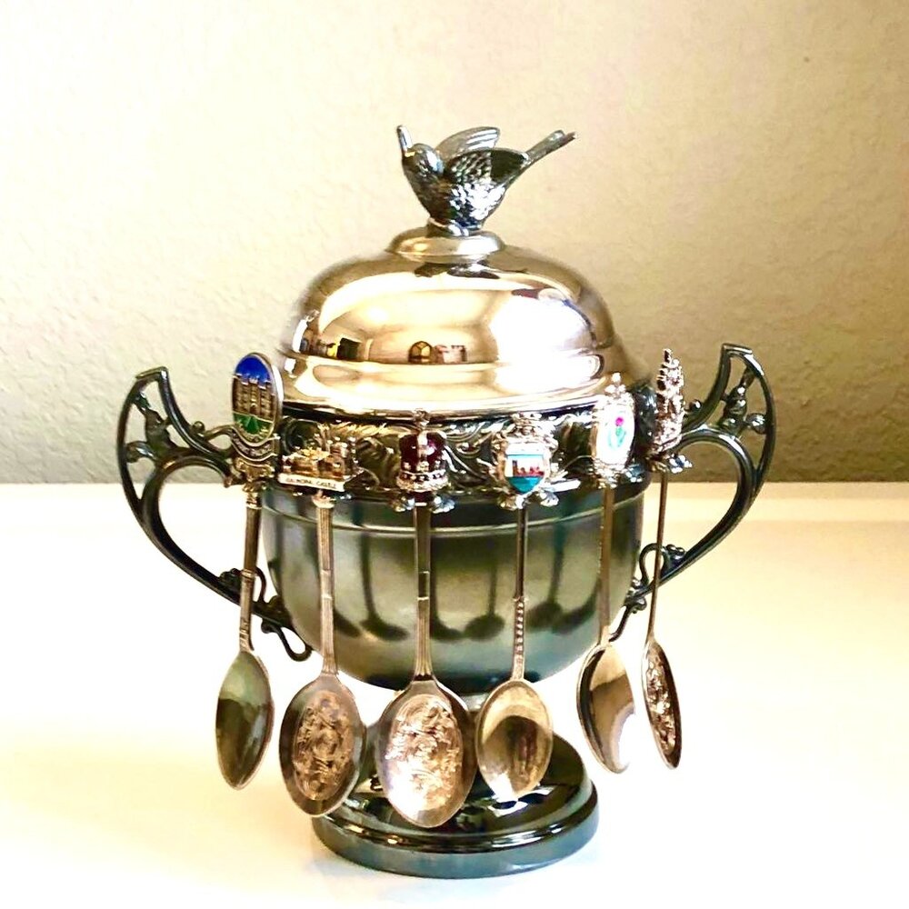Antique WM. ROGERS WR Quadruple Silver Plate Sugar Bowl Spoon Holder Pattern #59